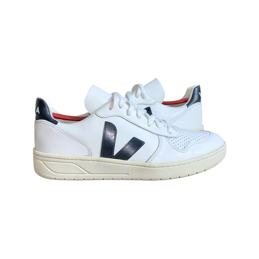 Veja Women's V-10 White Black Leather Sneakers - Picture 2 of 9